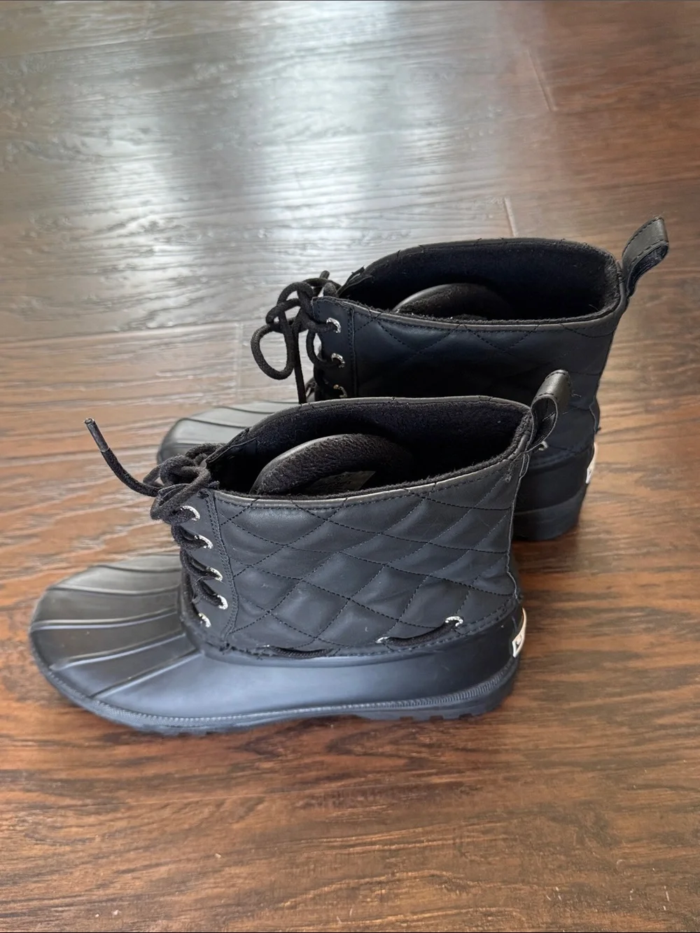 Sperry Black Lace-Up Rubber Duck Ankle Boots